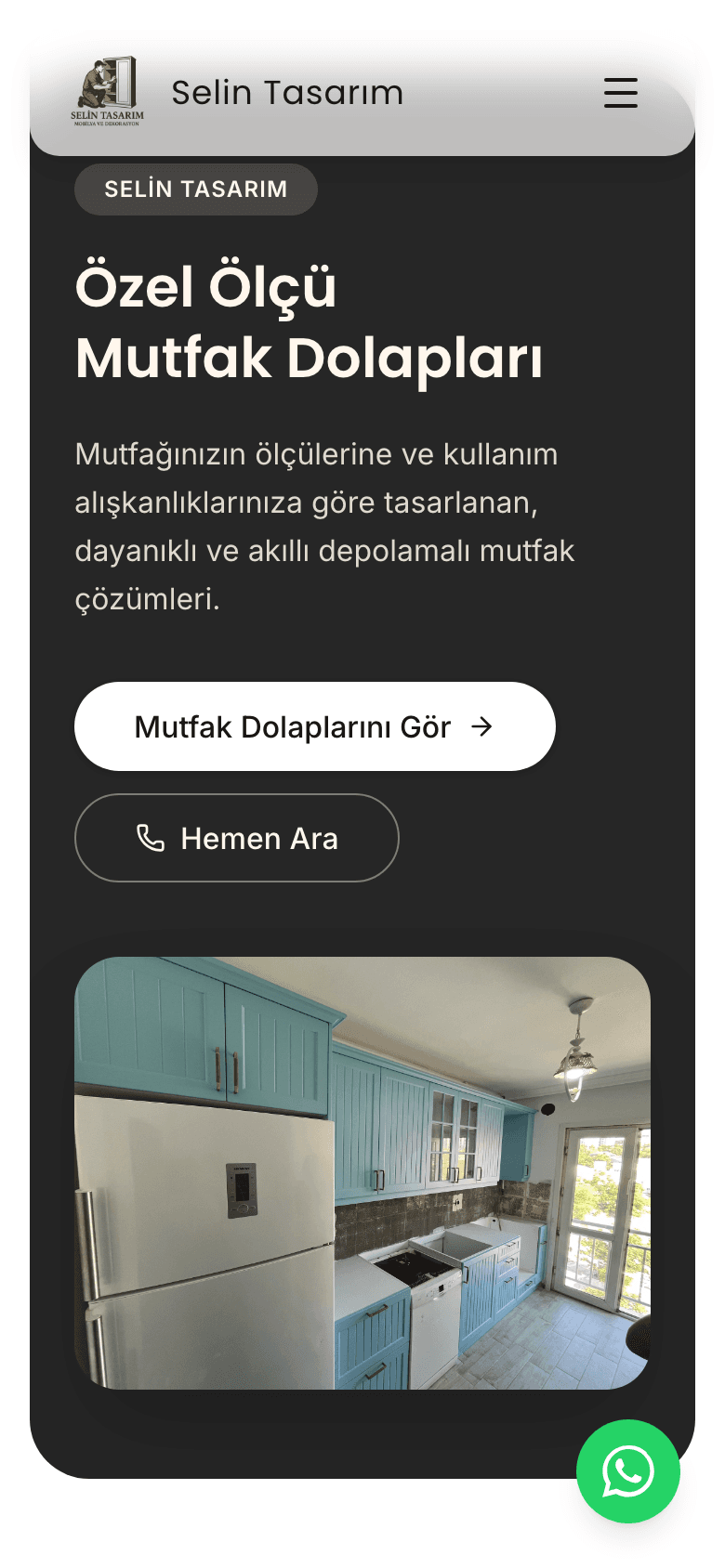 Selin Tasarım mobil görünümü