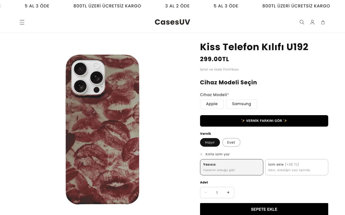 CaseSuv ürün sayfası