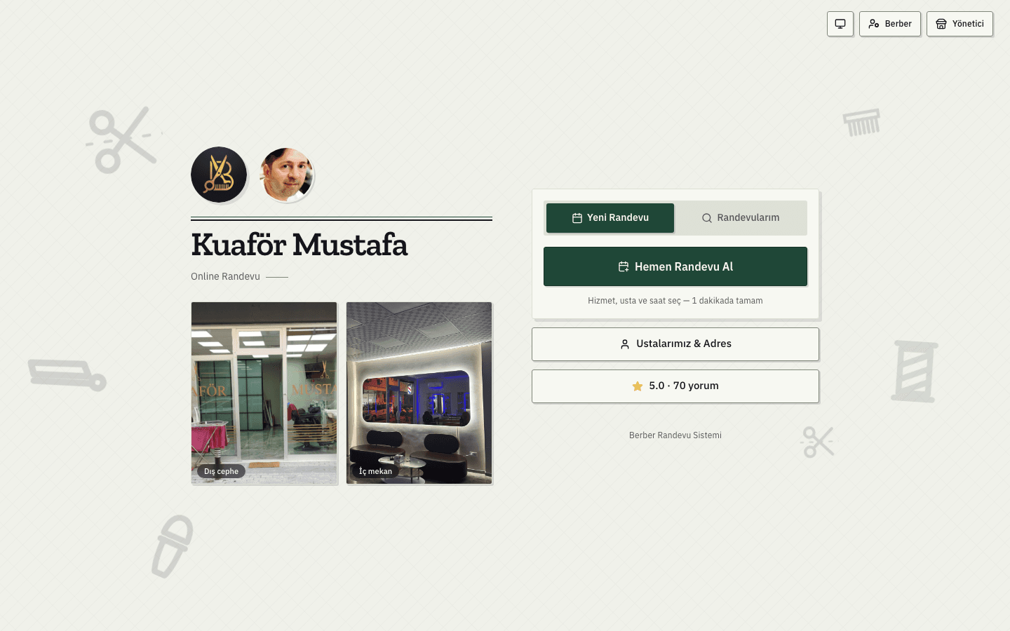 Kuaför Mustafa randevu sitesi